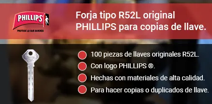 Llaves originales PHILLIPS® tipo R52L para hacer copias de llaves.