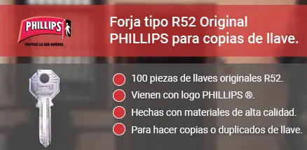 Llaves originales PHILLIPS® tipo R52 para hacer copias de llaves.