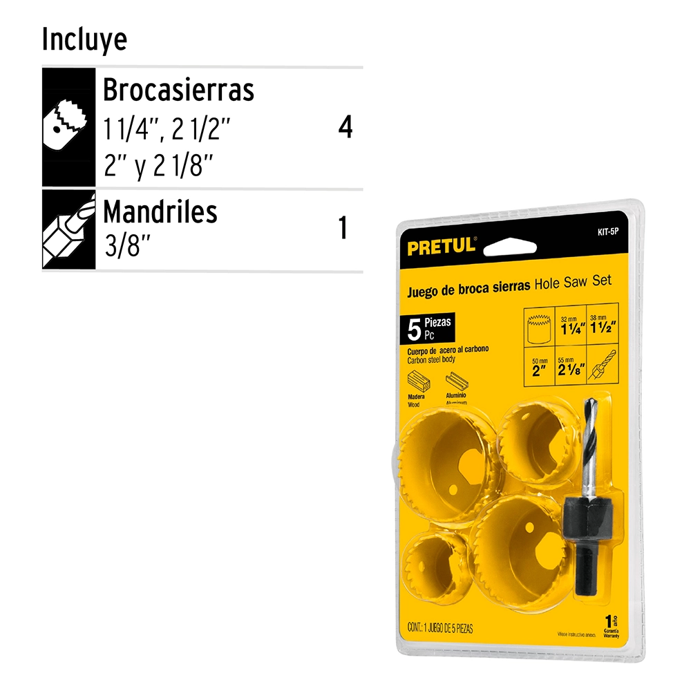Juego De Brocasierras Para Instalar Cerraduras, 5 Piezas, Pretul