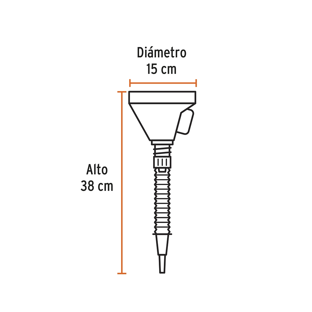 Embudo Plástico 500 Ml, Cuello Flexible Con Filtro, Truper