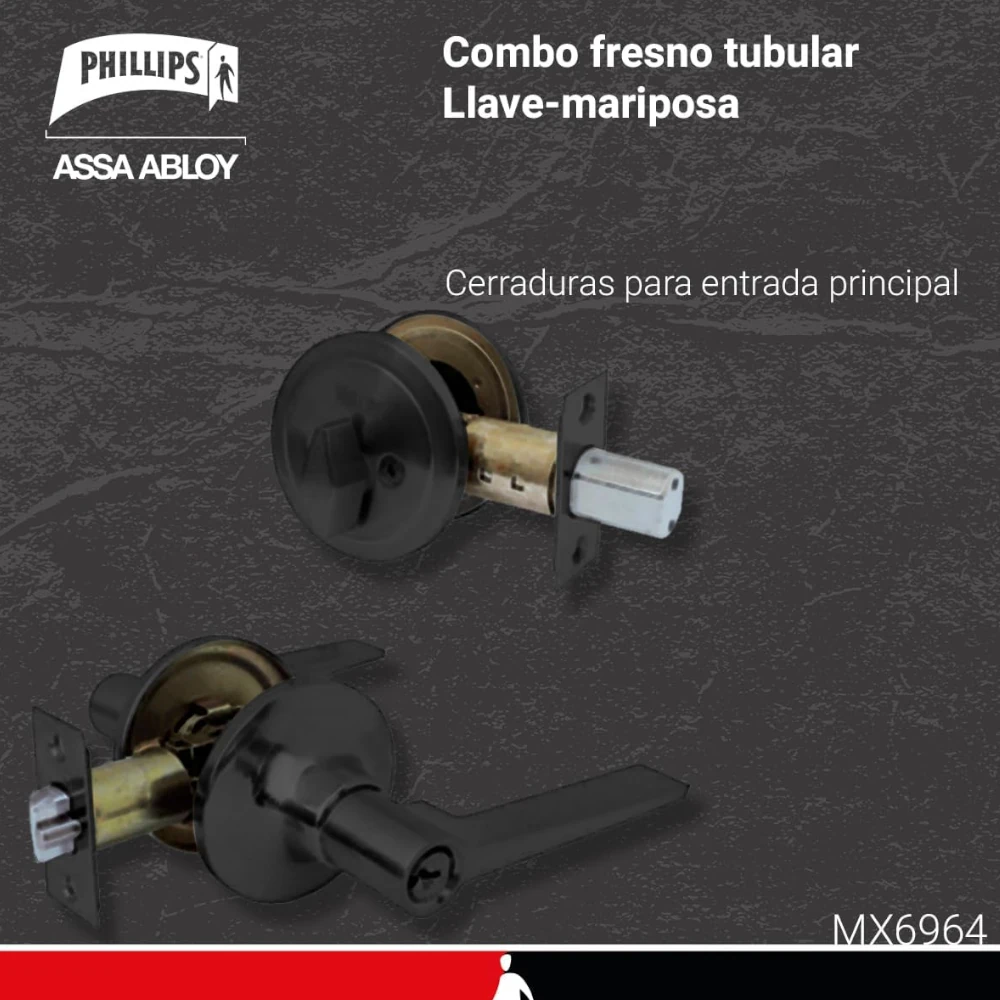 Cerradura Combo Llave-Mariposa con Llave de Seguridad PHILLIPS, modelo FRESNO
