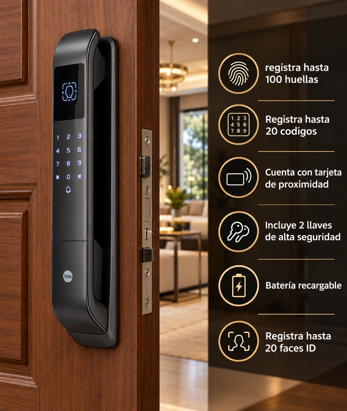 Cerradura Digital con Reconocimiento Facial De Alta Seguridad Para Puertas, Modelo Cornelius