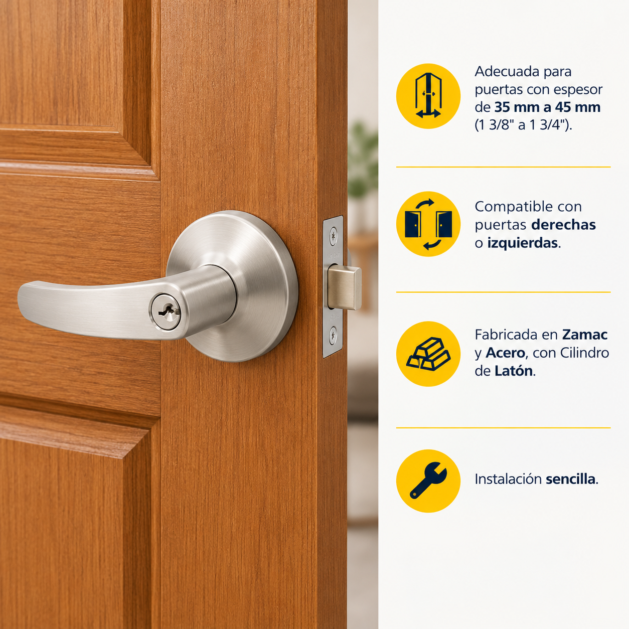 Manija con Llave marca HOMEX de Acero Inoxidable.