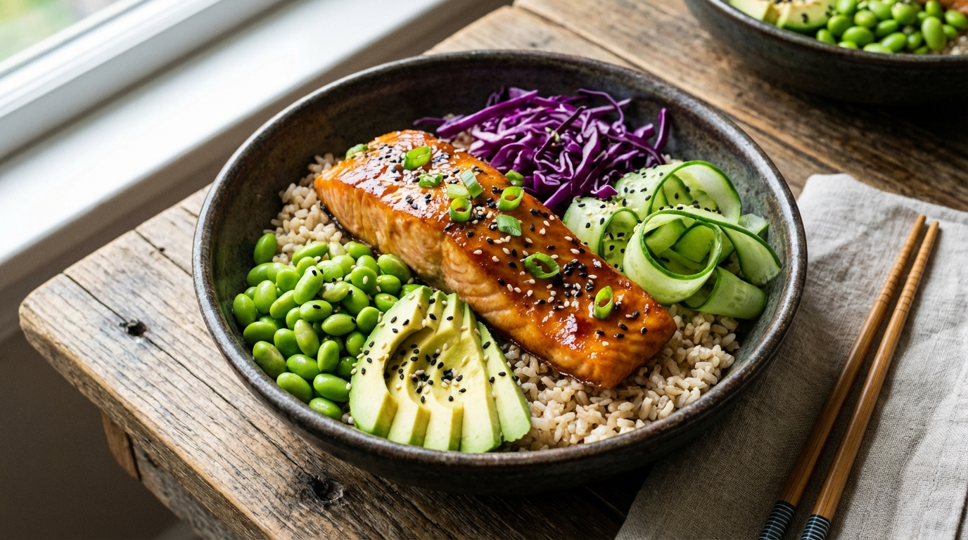 Salmon & Edamame Power Bowl - High protein recipe by Merina Nutrition