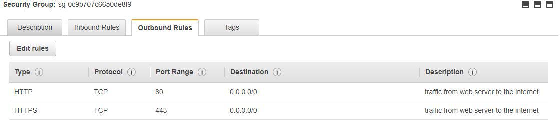 Outbound traffic from web server to the internet