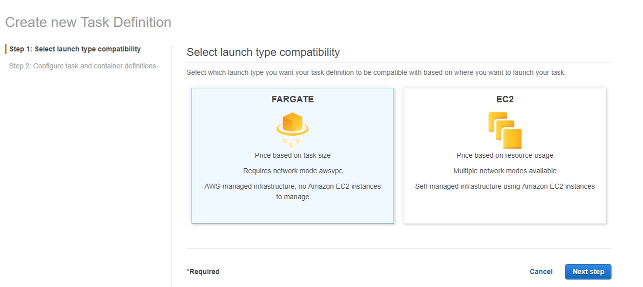 Select Fargate launch type