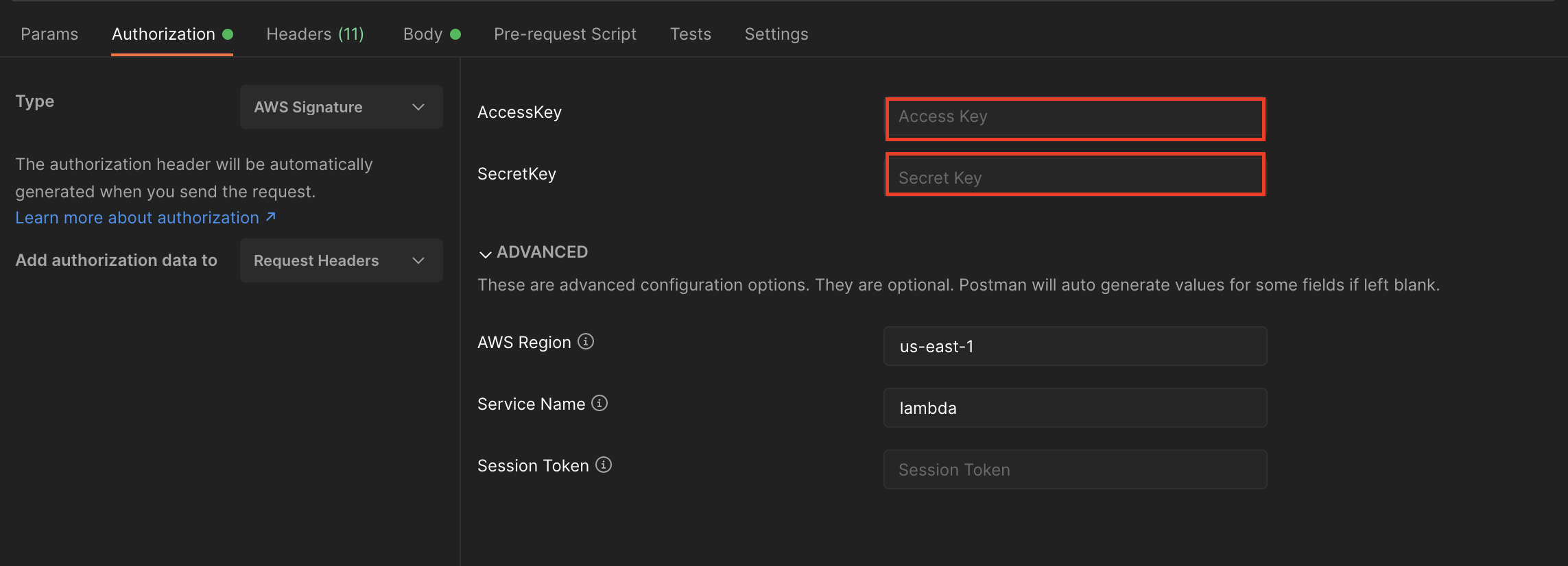 AWS Signature in Postman