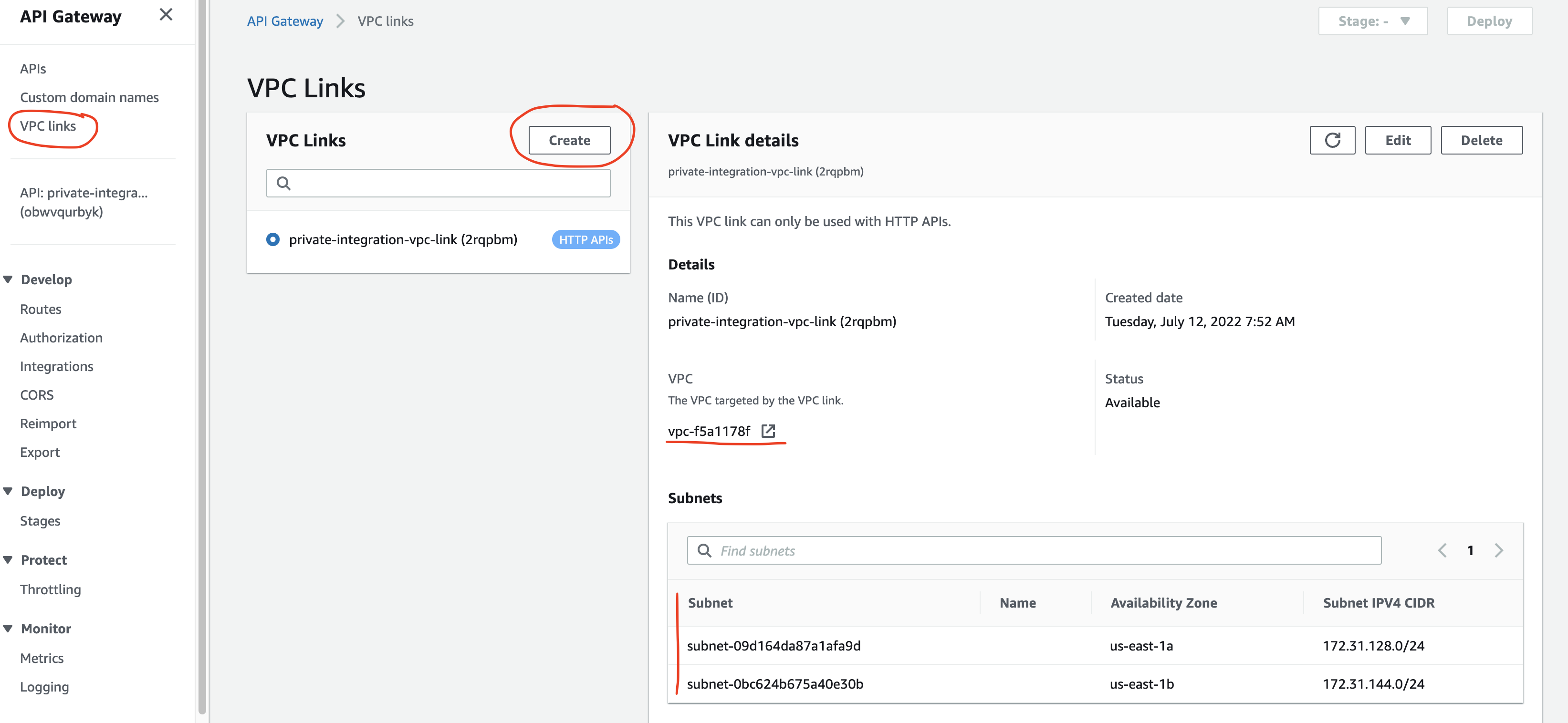 Create a VPC link