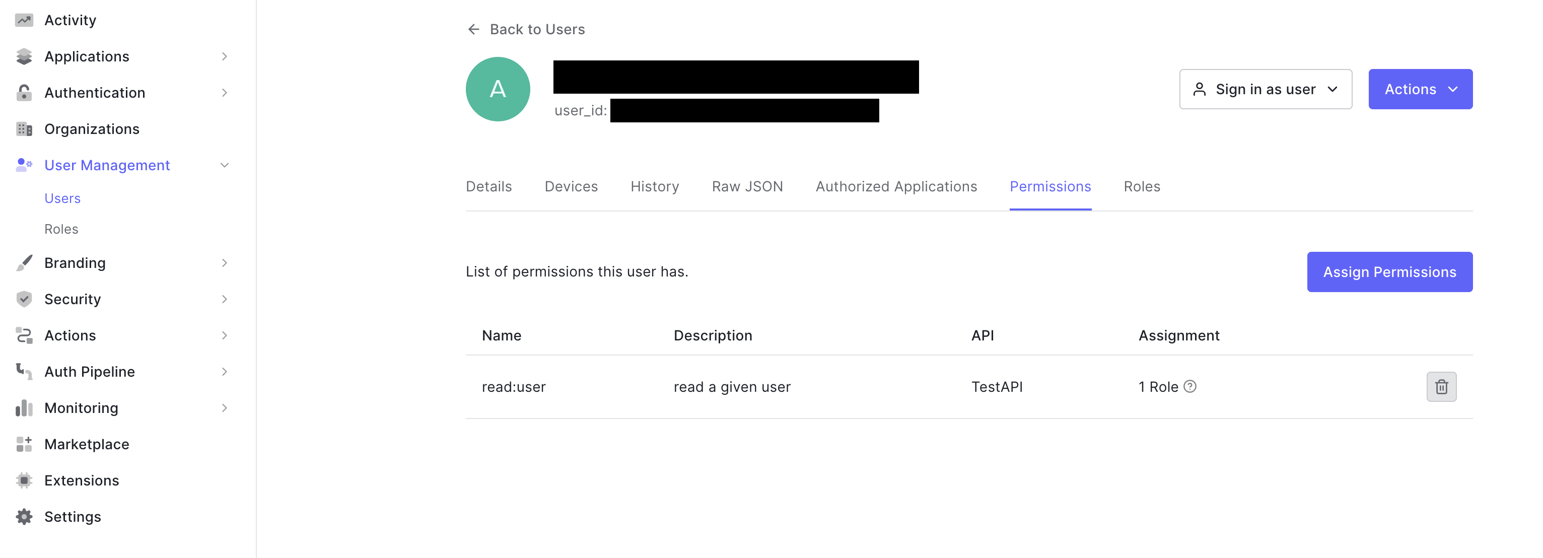 User permissions in Auth0