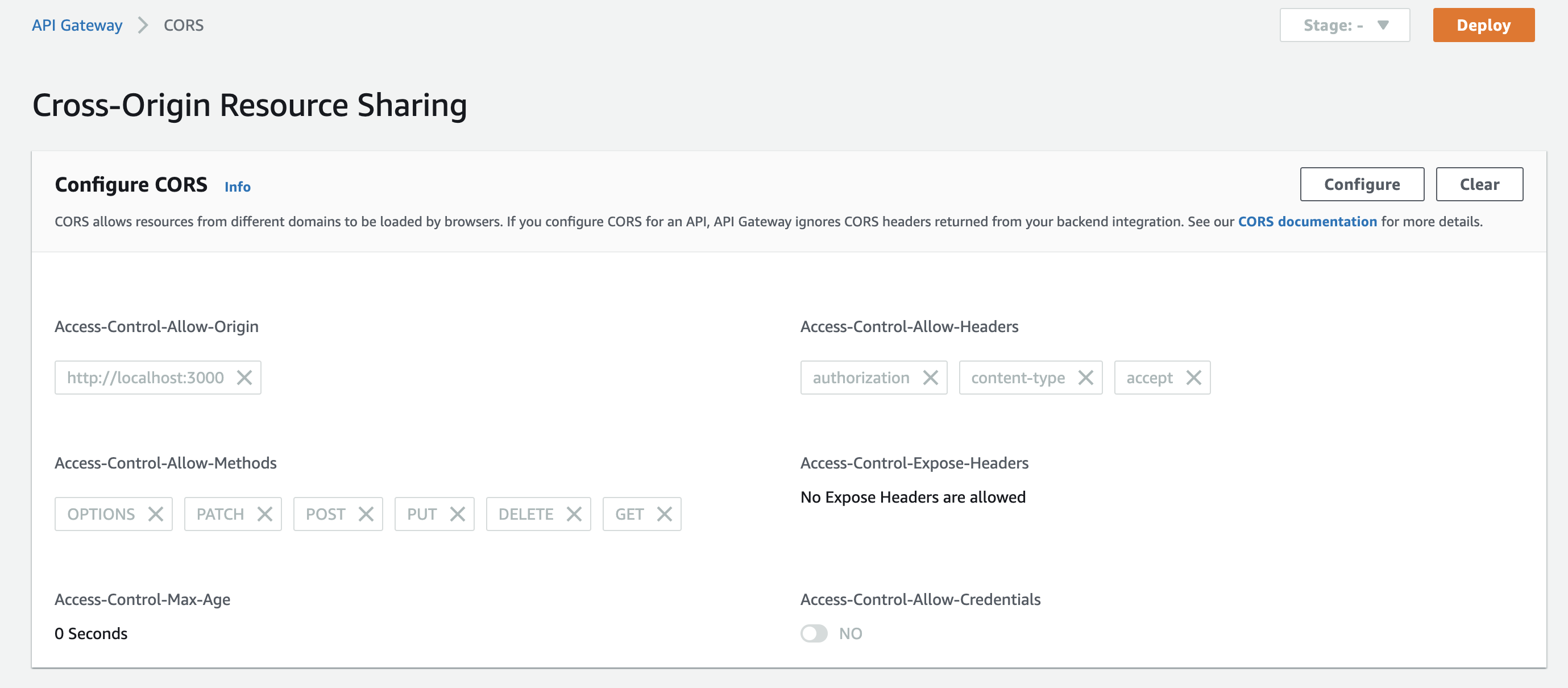 HTTP API CORS configuration