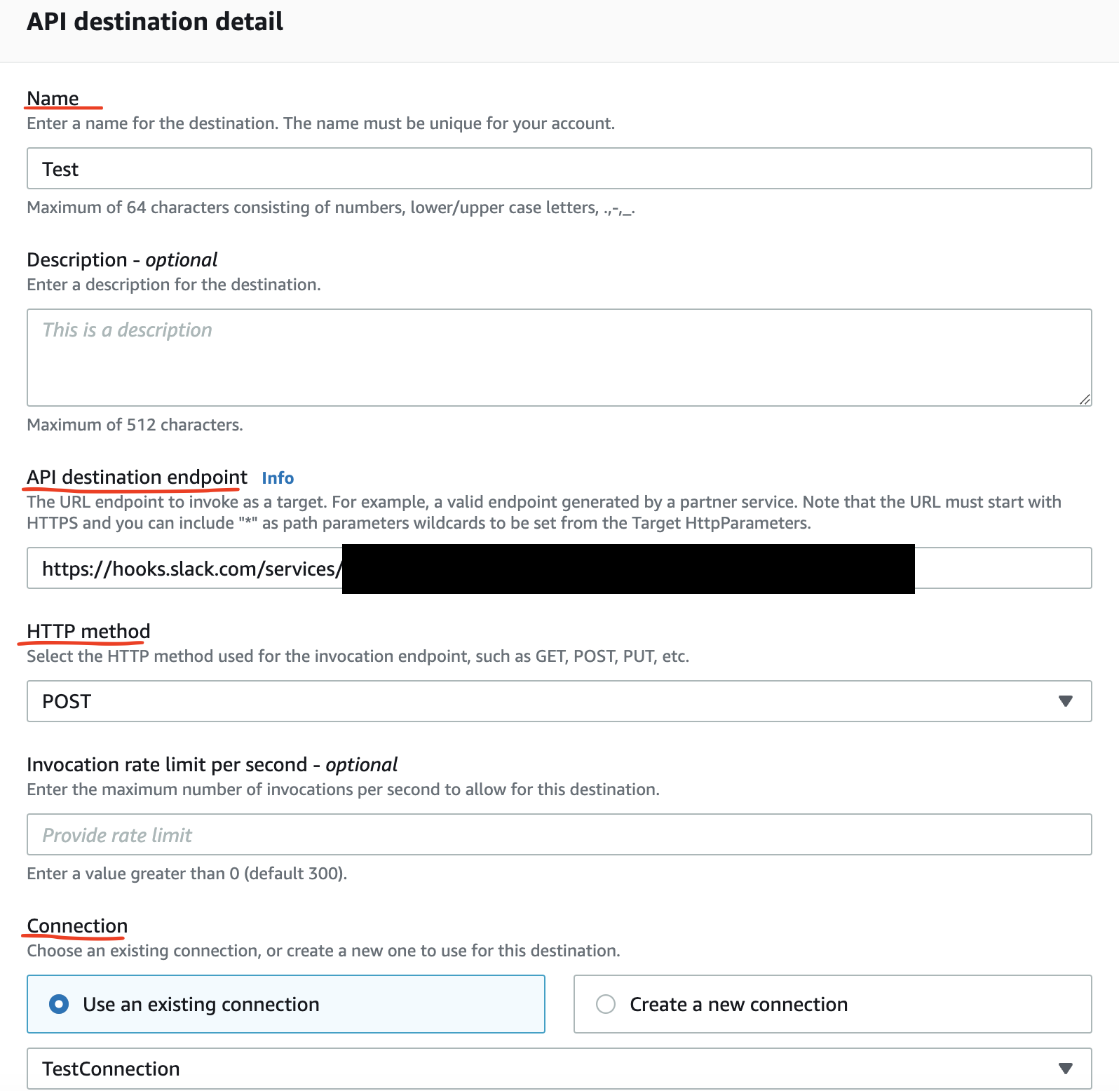 Creating an API destination