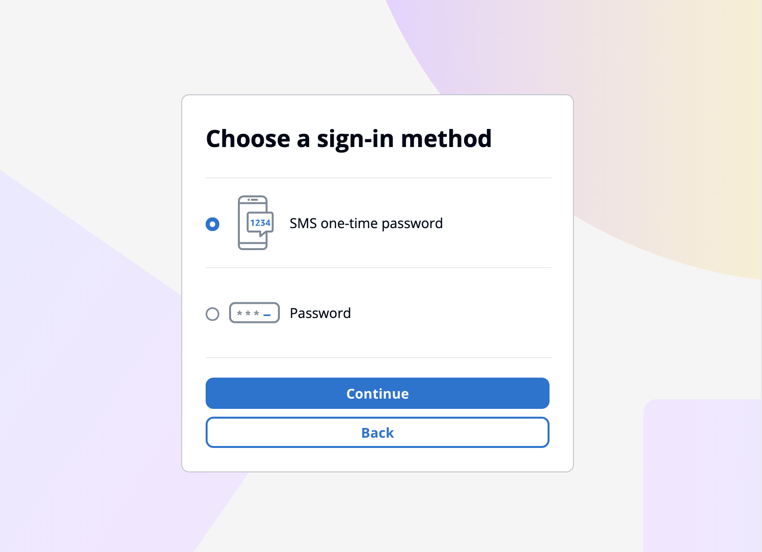 Choose from different sign-in methods