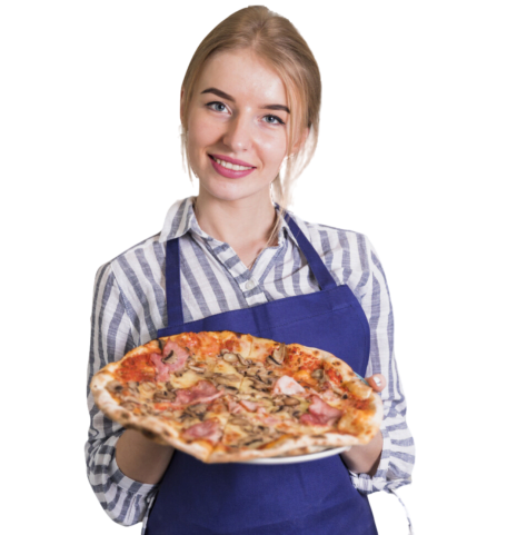 Chef mostrando pizza