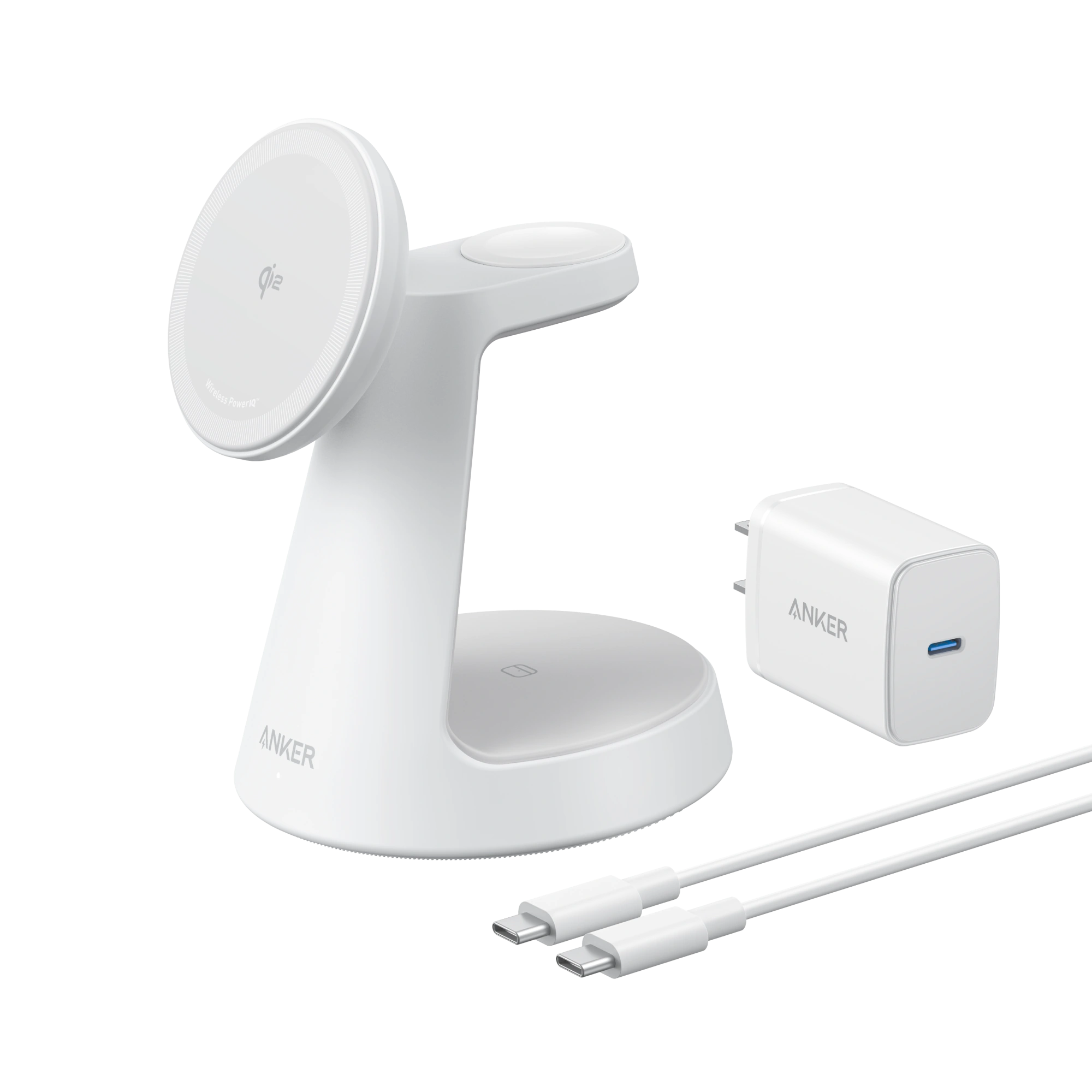Anker with wireless charging stand and USB-C cable for quick setup.