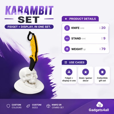 3D-Printed Karambit + Skull Stand Set