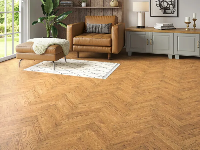 Herringbone engineered oak flooring — after