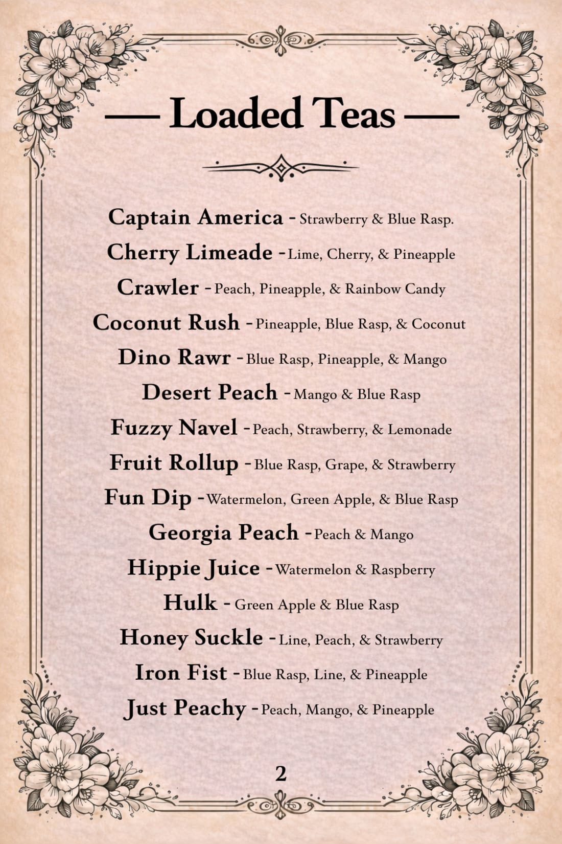 Loaded Teas Menu Page 2