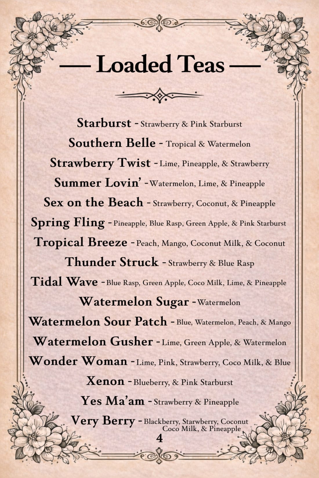Loaded Teas Menu Page 4