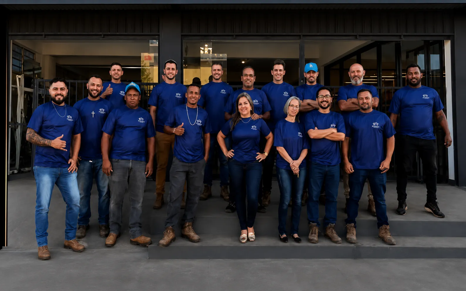 Equipe da Arte do Seu Jeito Esquadrias reunida na oficina de alumínio