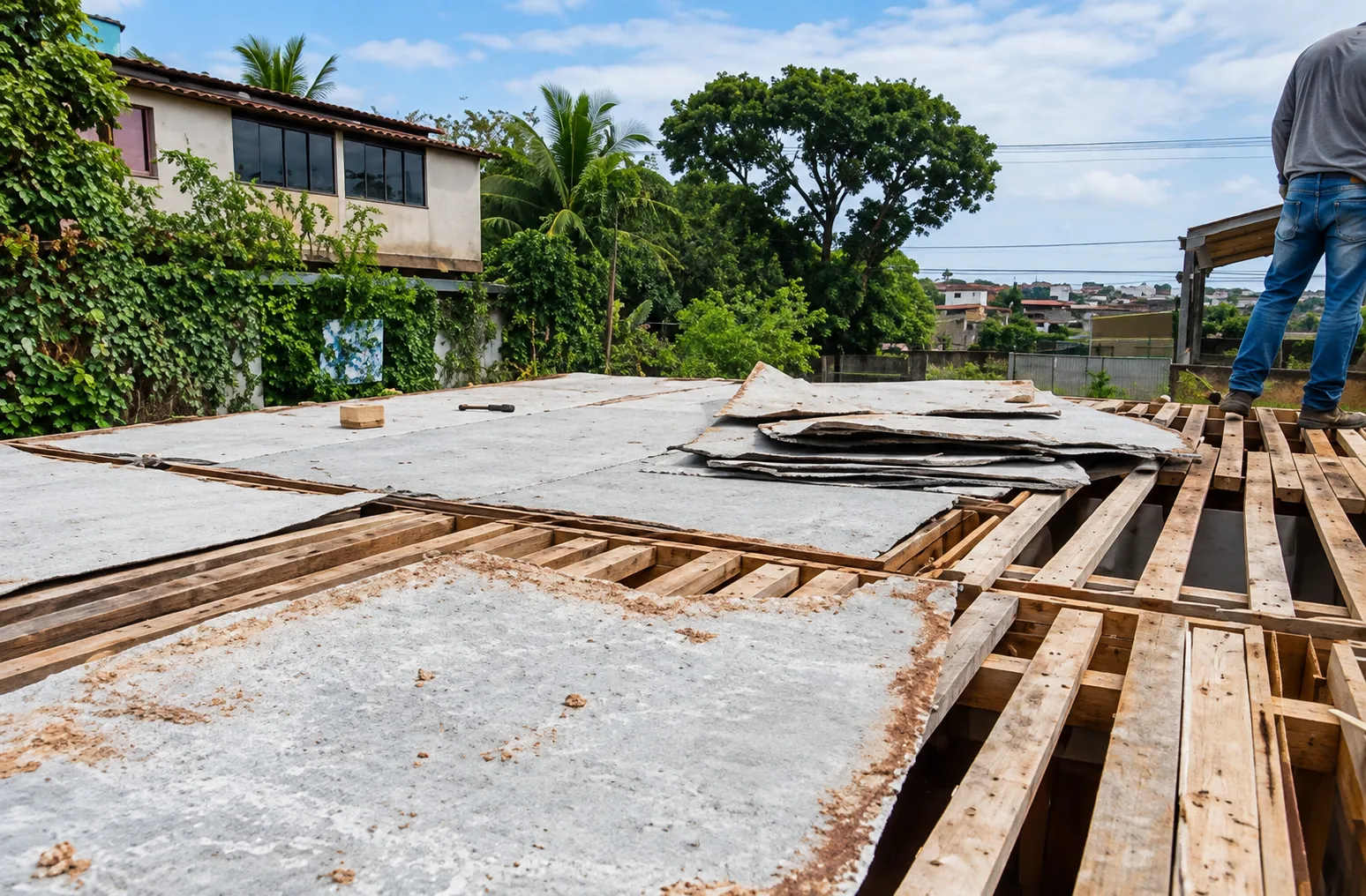 Estrutura de madeiramento vista em detalhe
