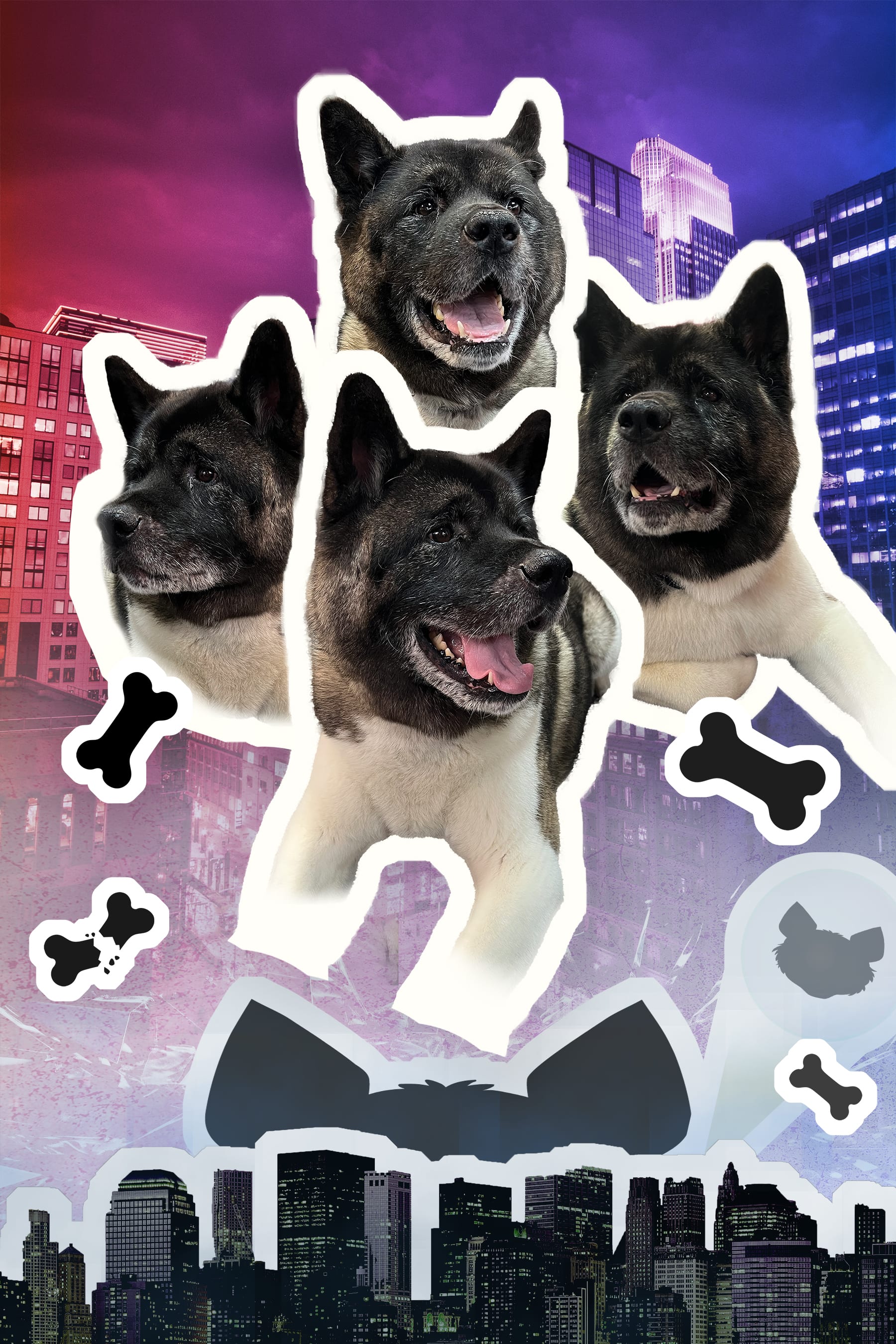 Dog portraits dropped into the floating-head arrangement over the backdrop