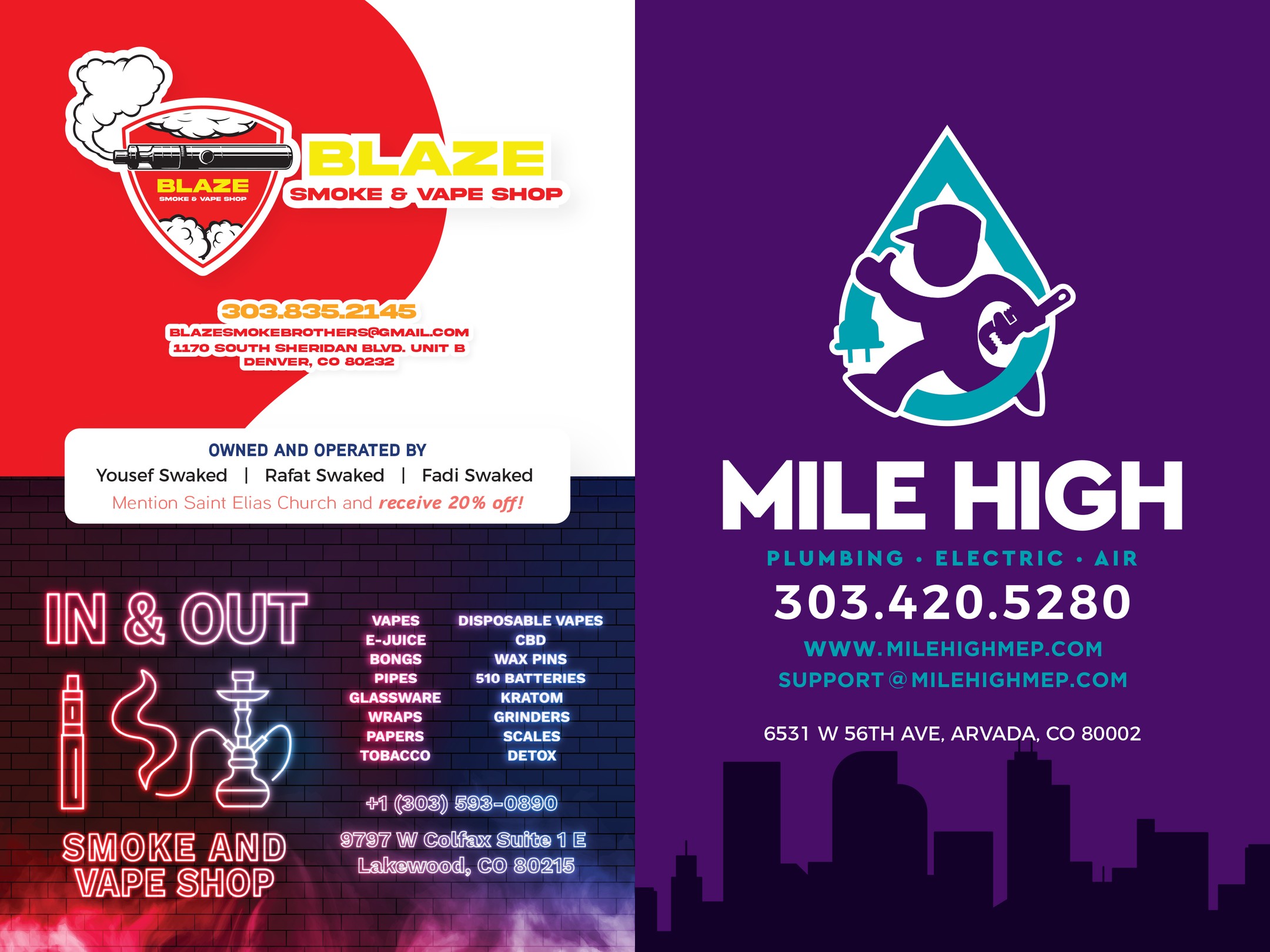 Blaze Smoke and Vape and Mile High sponsor ads