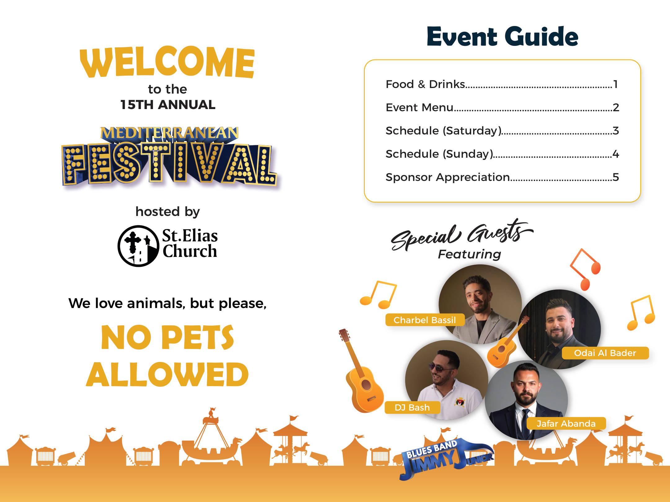 Welcome page and event guide table of contents