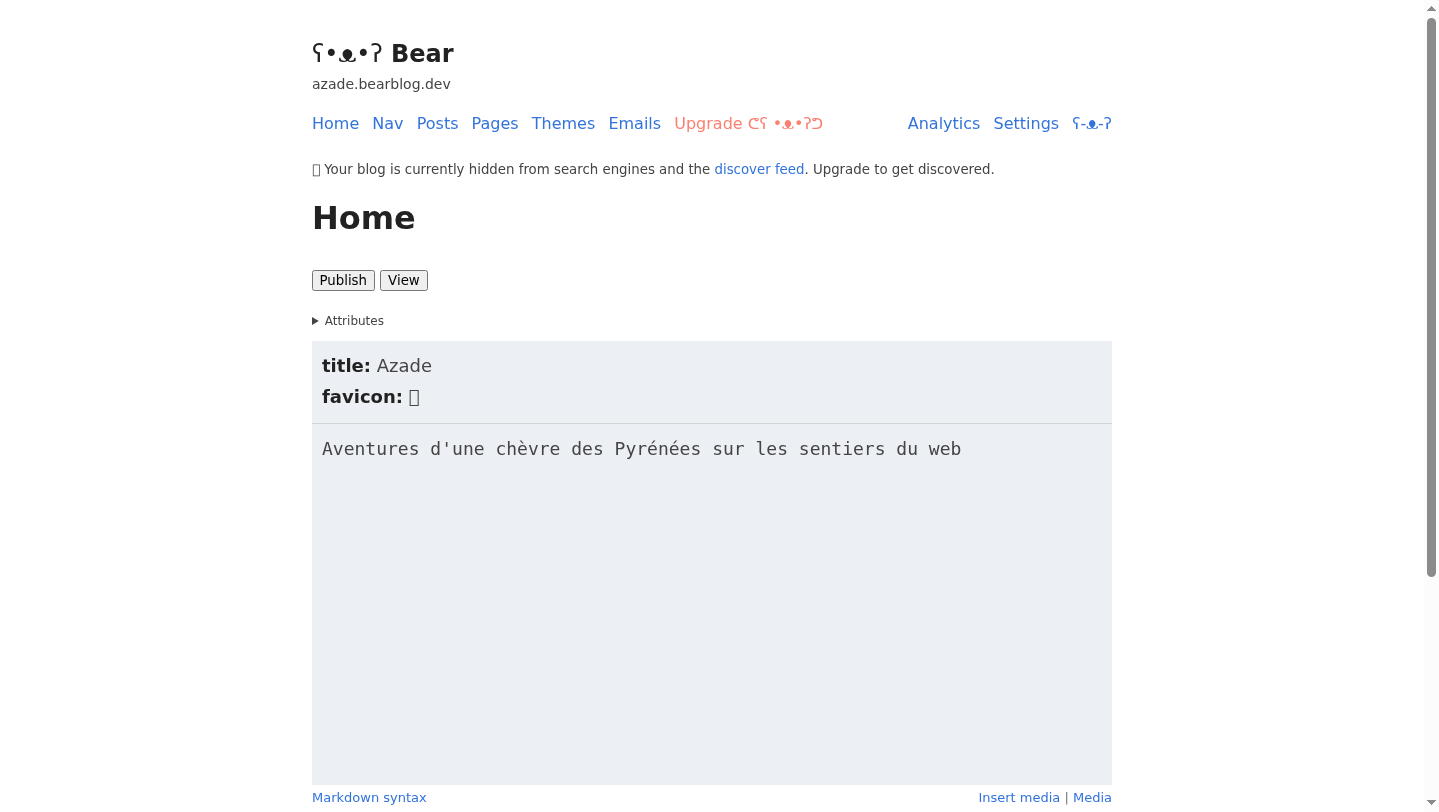 Le dashboard Bear Blog débloqué dans mon navigateur