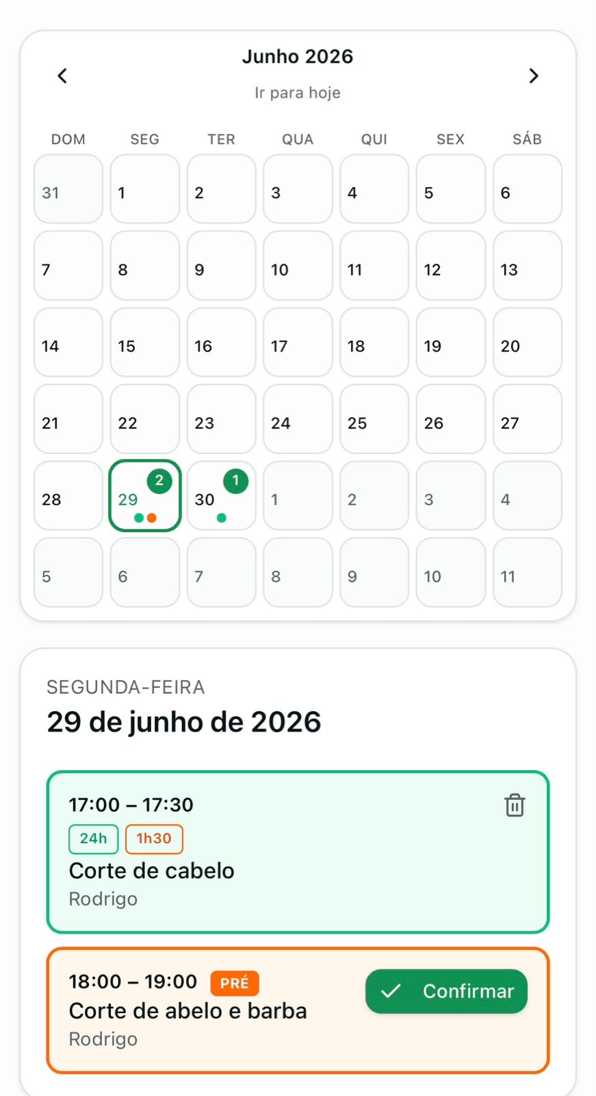 Agenda do dia no MenuZap