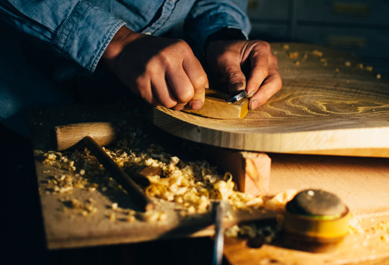 Woodworker Tak Yoshino working