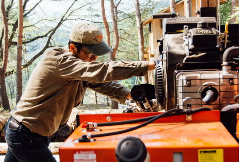 Woodworker Tak Yoshino using LT15 sawmill