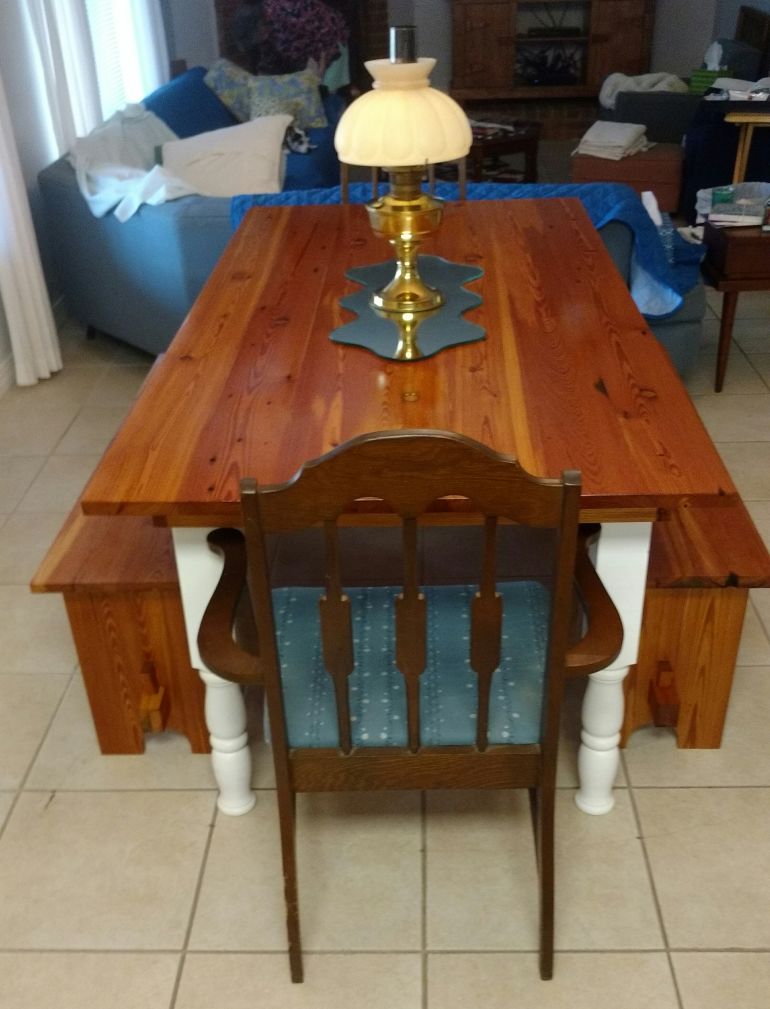 Heart Pine Table And Benches From 1870s Textile Mill Wood Mizer