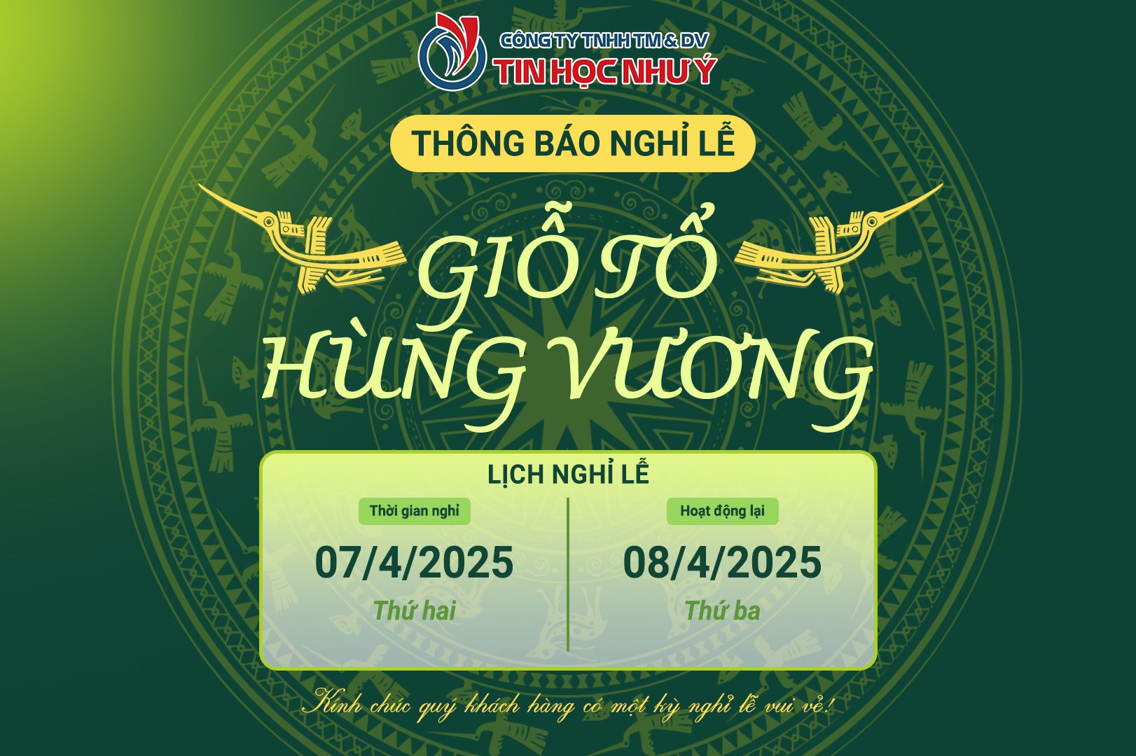 Thông báo lịch nghỉ lễ Giỗ Tổ Hùng Vương 2025