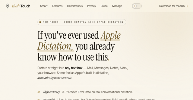 Hush Touch | Voice-to-Text for MacOS