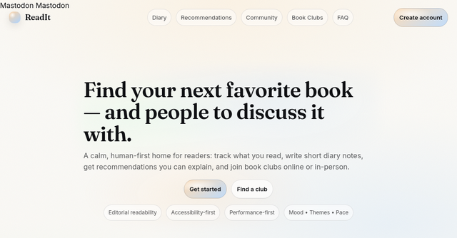 A book tracker and social community Readit Club