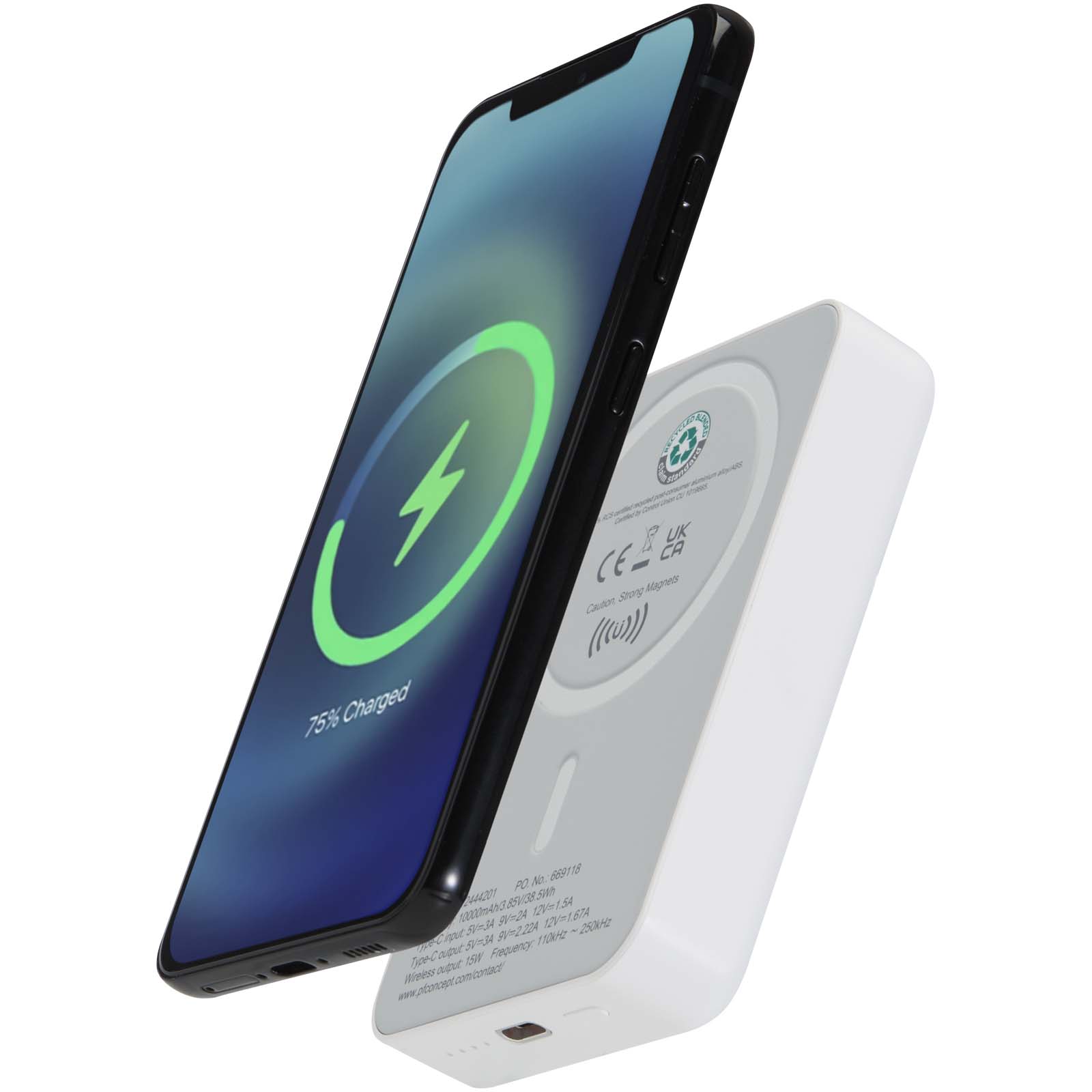 Batterie de secours Acrab magnétique sans fil de 10 000 mAh et 15 W avec PD de 20 W - fabriquée en plastique recyclé