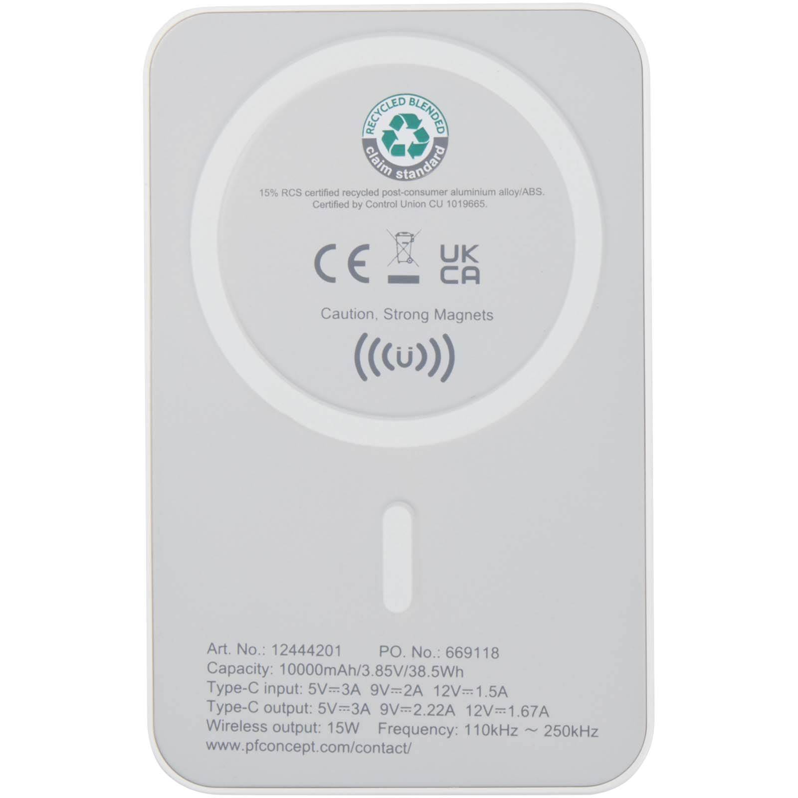 Batterie de secours Acrab magnétique sans fil de 10 000 mAh et 15 W avec PD de 20 W - fabriquée en plastique recyclé