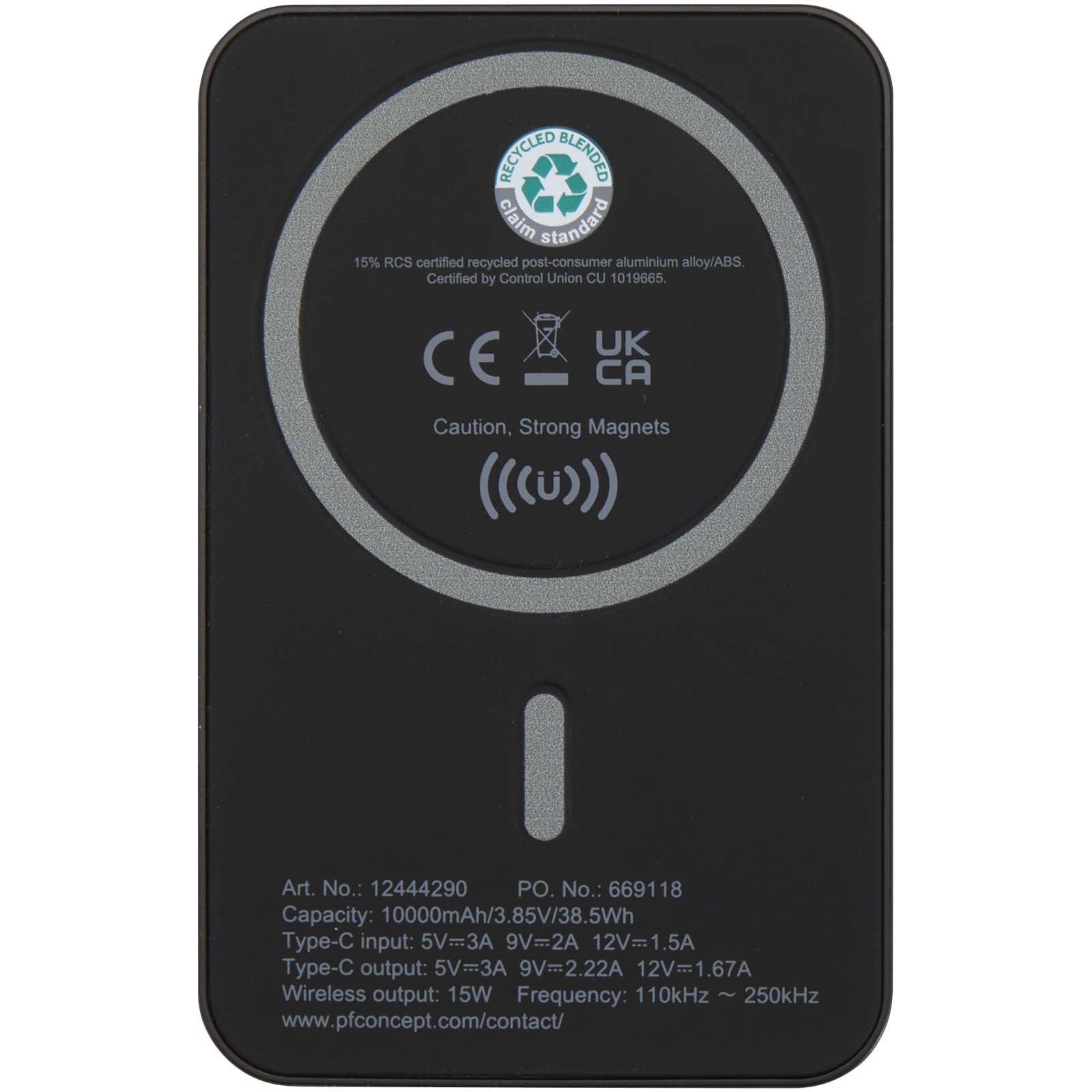 Batterie de secours Acrab magnétique sans fil de 10 000 mAh et 15 W avec PD de 20 W - fabriquée en plastique recyclé