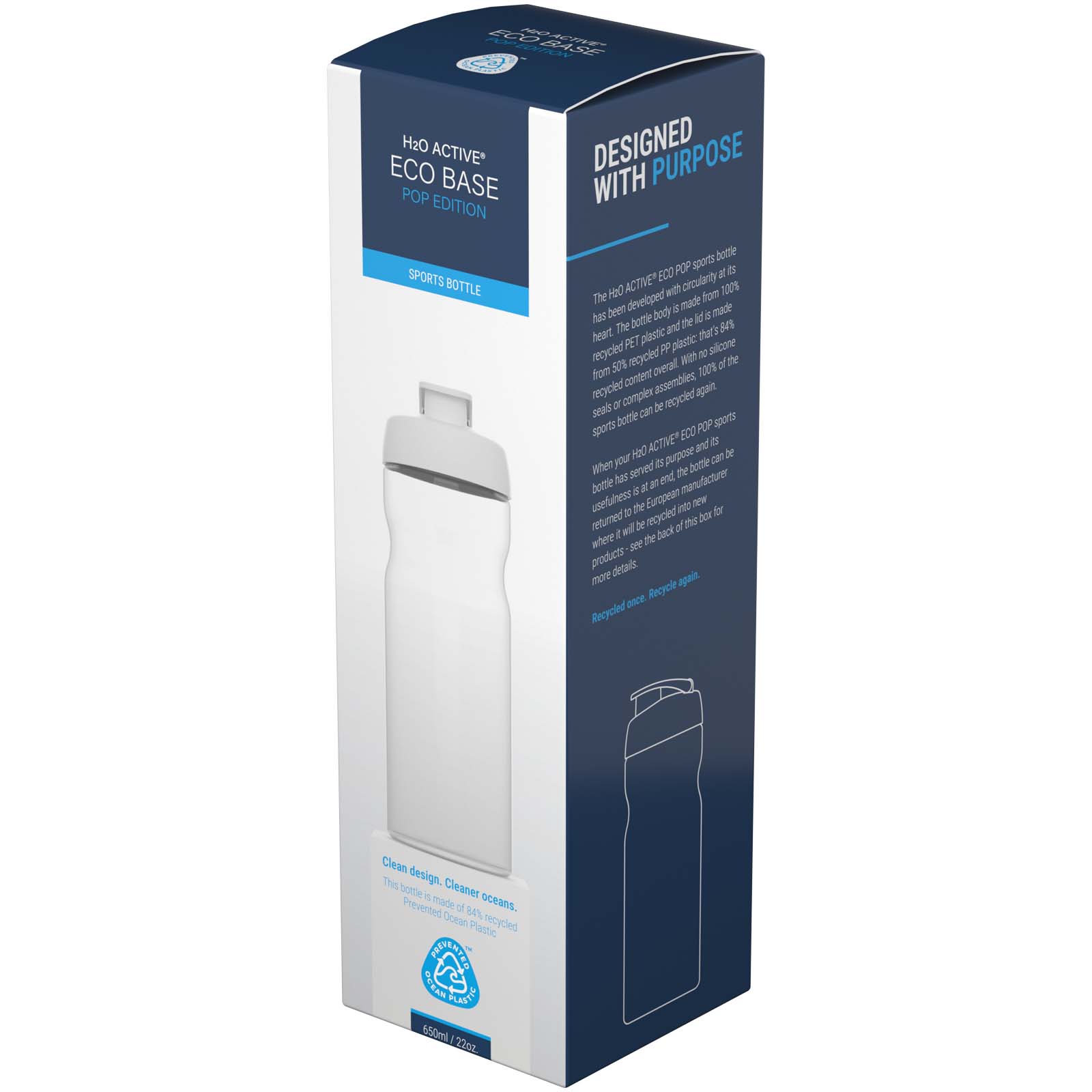 Bouteille de sport H2O Active® Eco POP Base 650ml avec couvercle à bascule