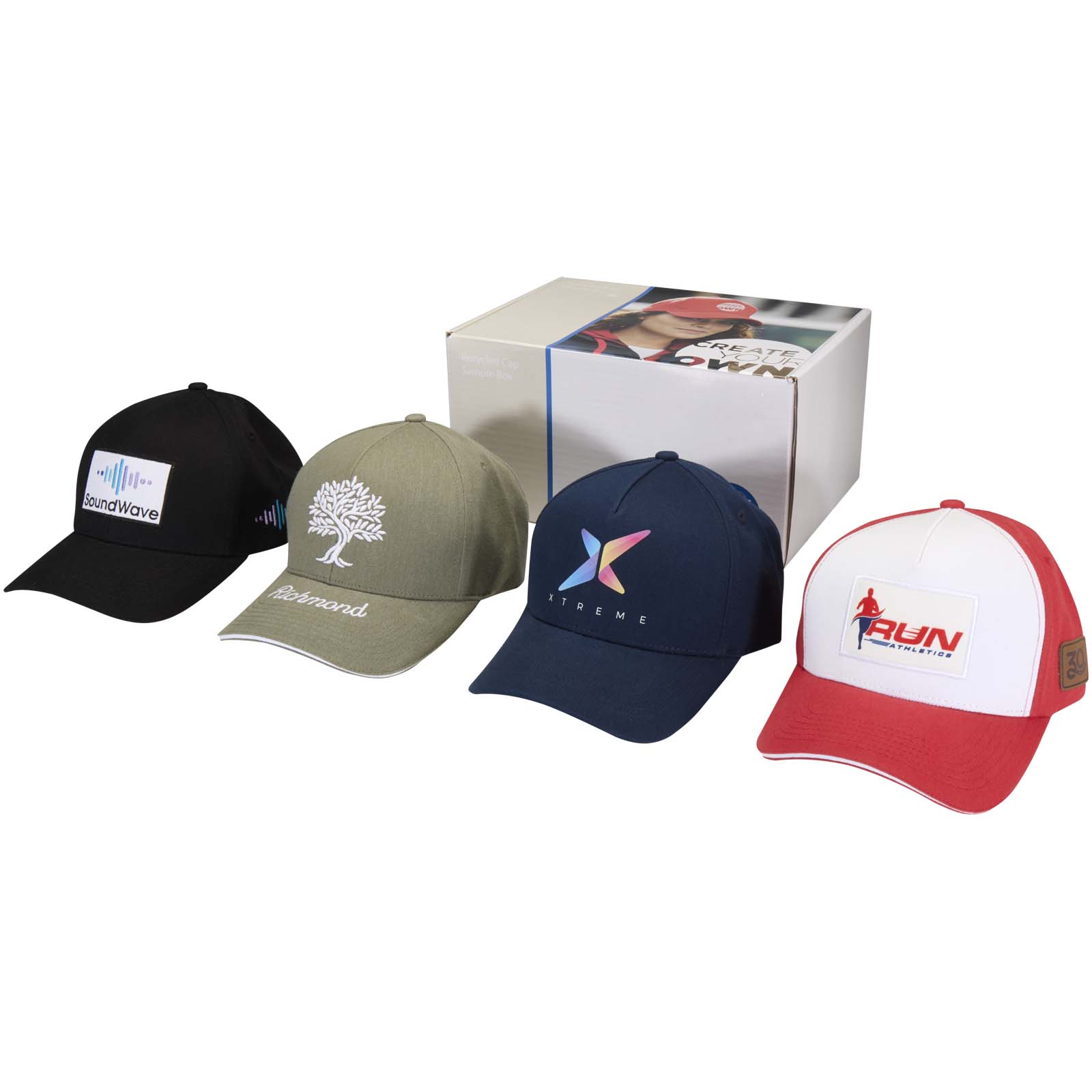 Coffret d'échantillons de casquettes recyclées