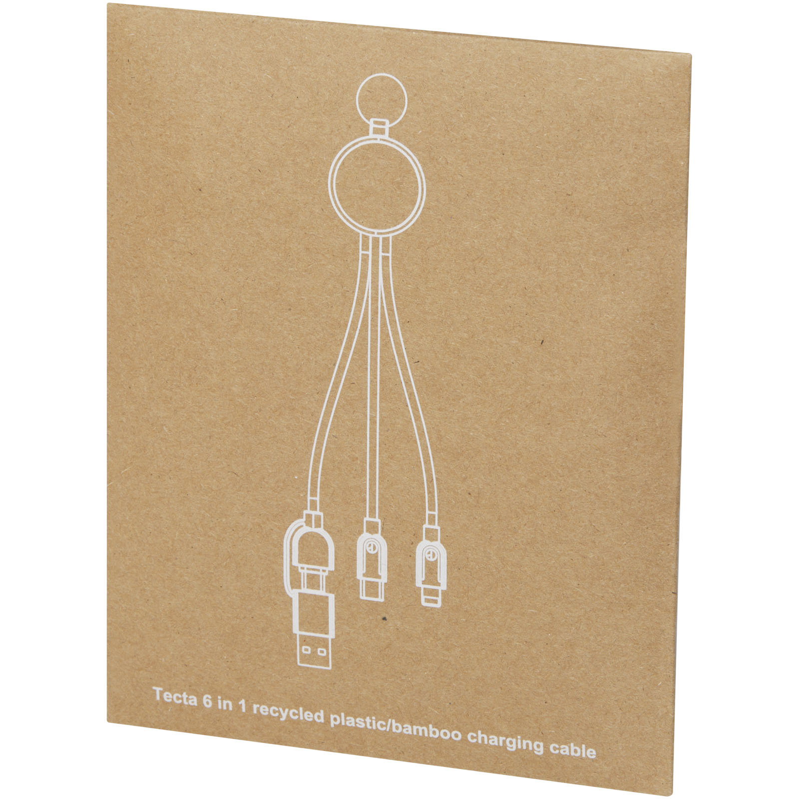 Câble de recharge Tecta 6-en-1 en plastique recyclé/bambou avec porte-clés