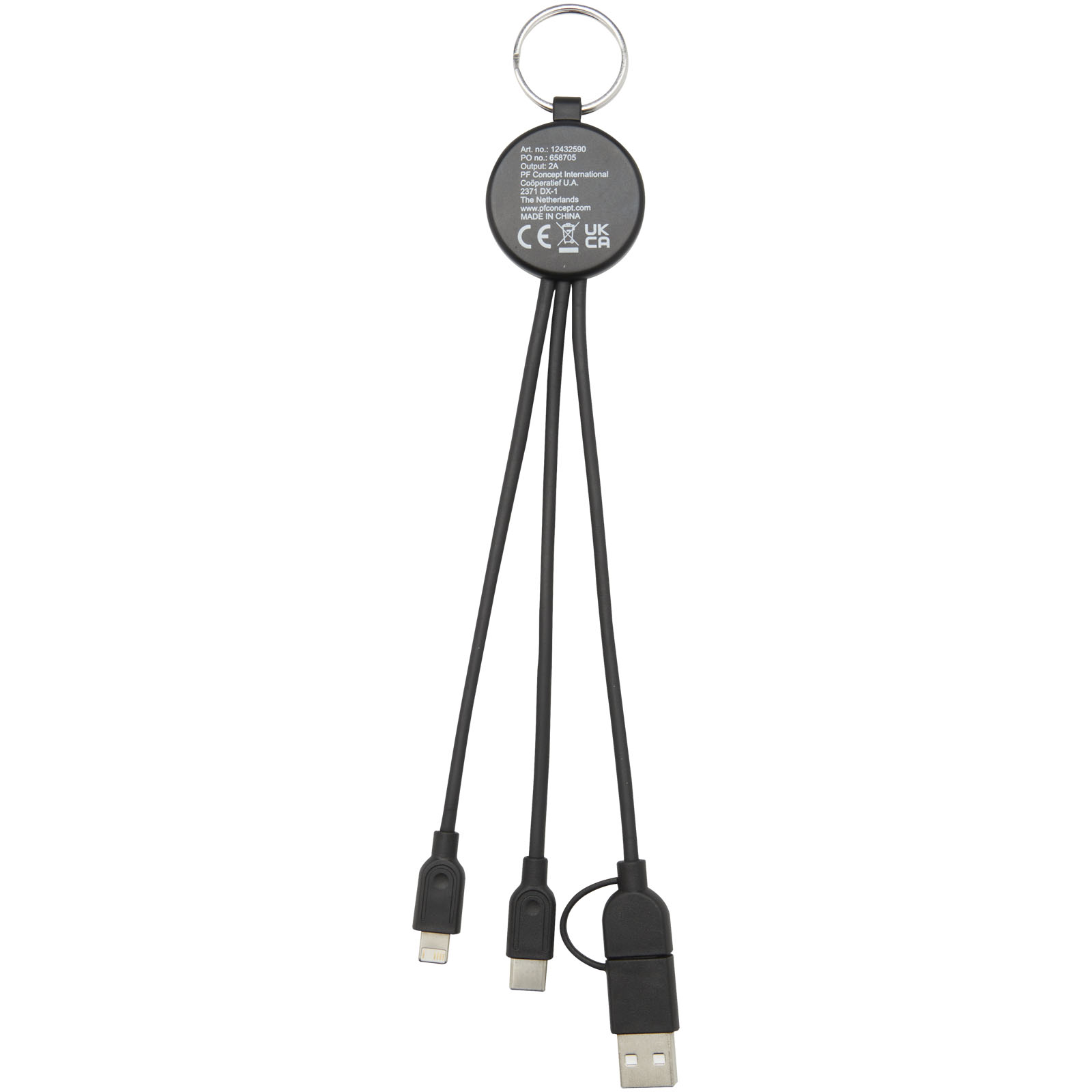 Câble de recharge Tecta 6-en-1 en plastique recyclé/bambou avec porte-clés