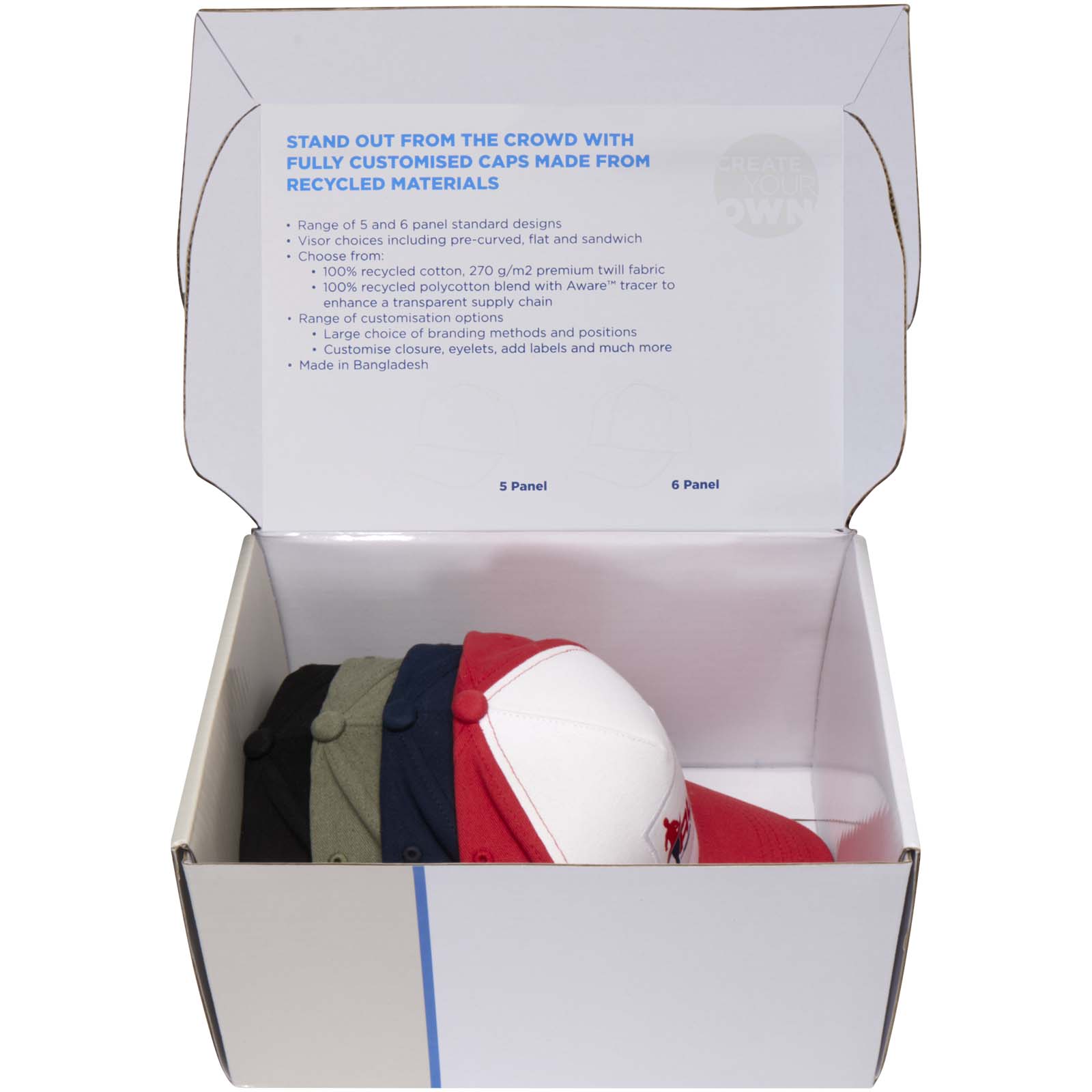 Coffret d'échantillons de casquettes recyclées