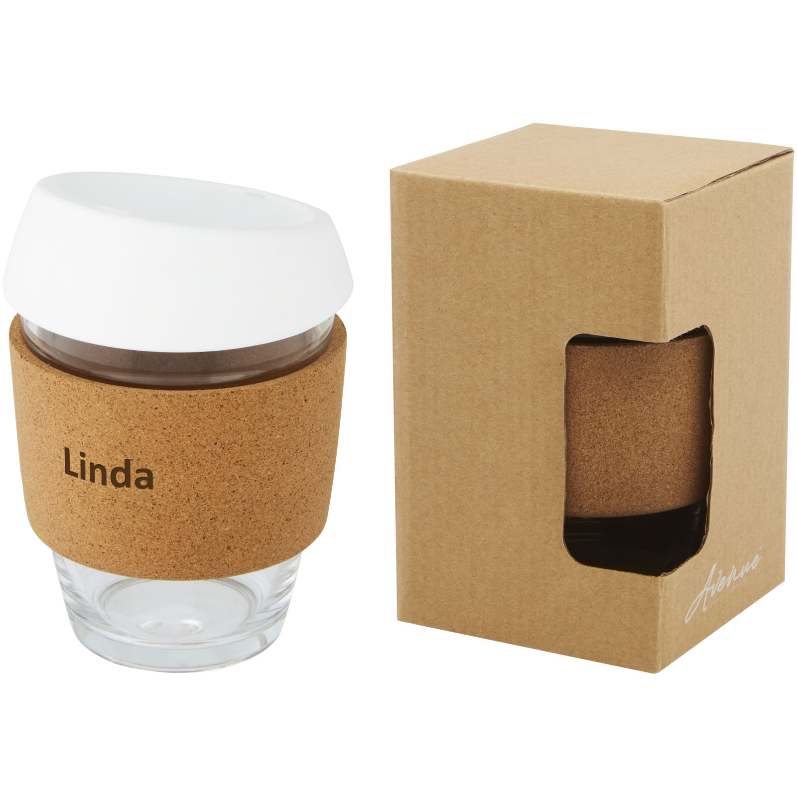 Gobelet Lidan de 360 ml en verre borosilicate avec grip en liège et couvercle en silicone