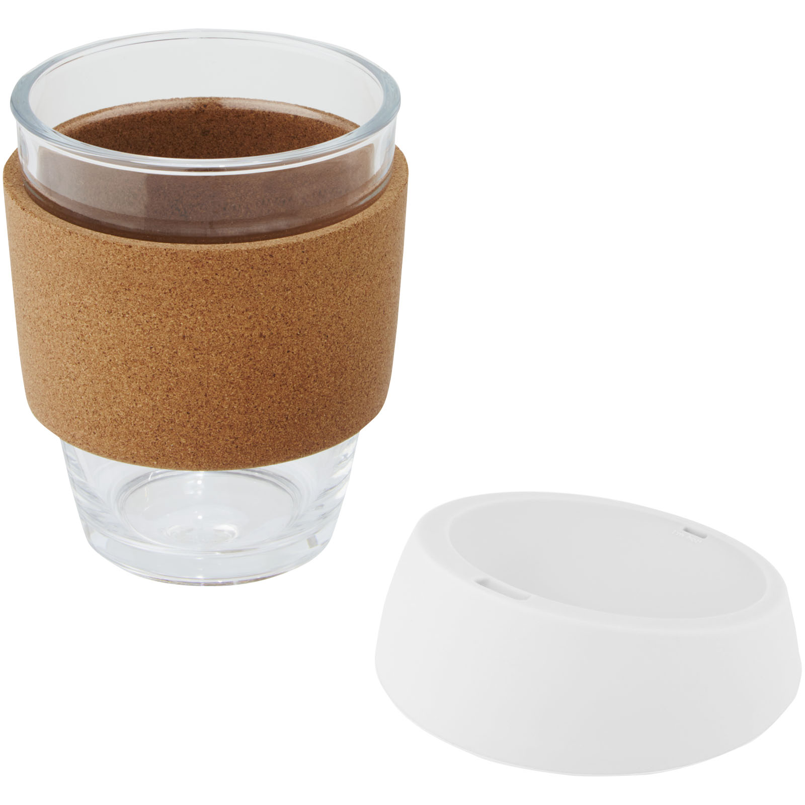 Gobelet Lidan de 360 ml en verre borosilicate avec grip en liège et couvercle en silicone