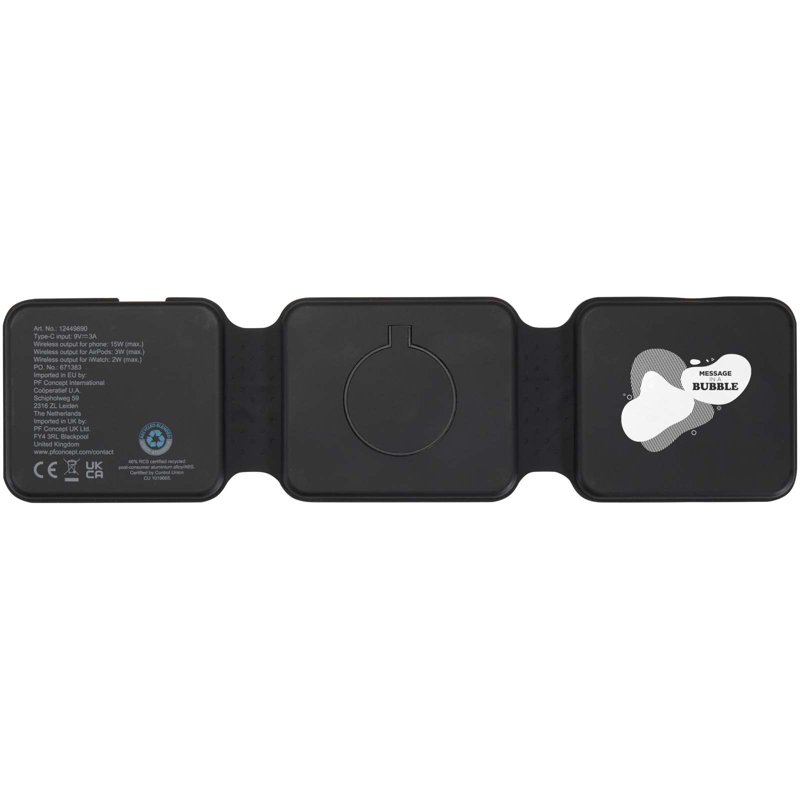 Chargeur sans fil pliable Armus 3 en 1 de 15 W en plastique recyclé