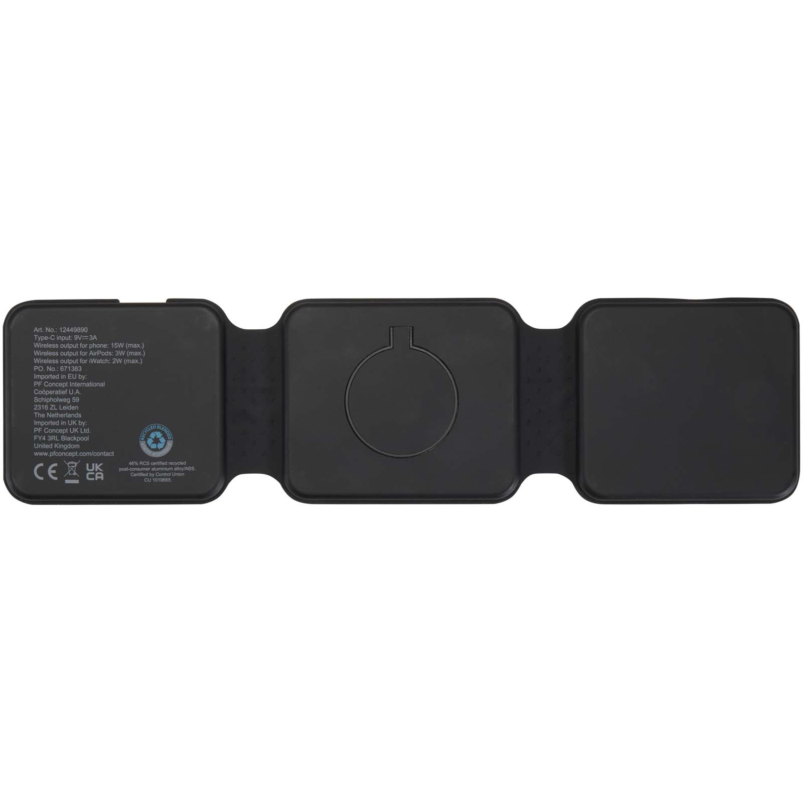 Chargeur sans fil pliable Armus 3 en 1 de 15 W en plastique recyclé