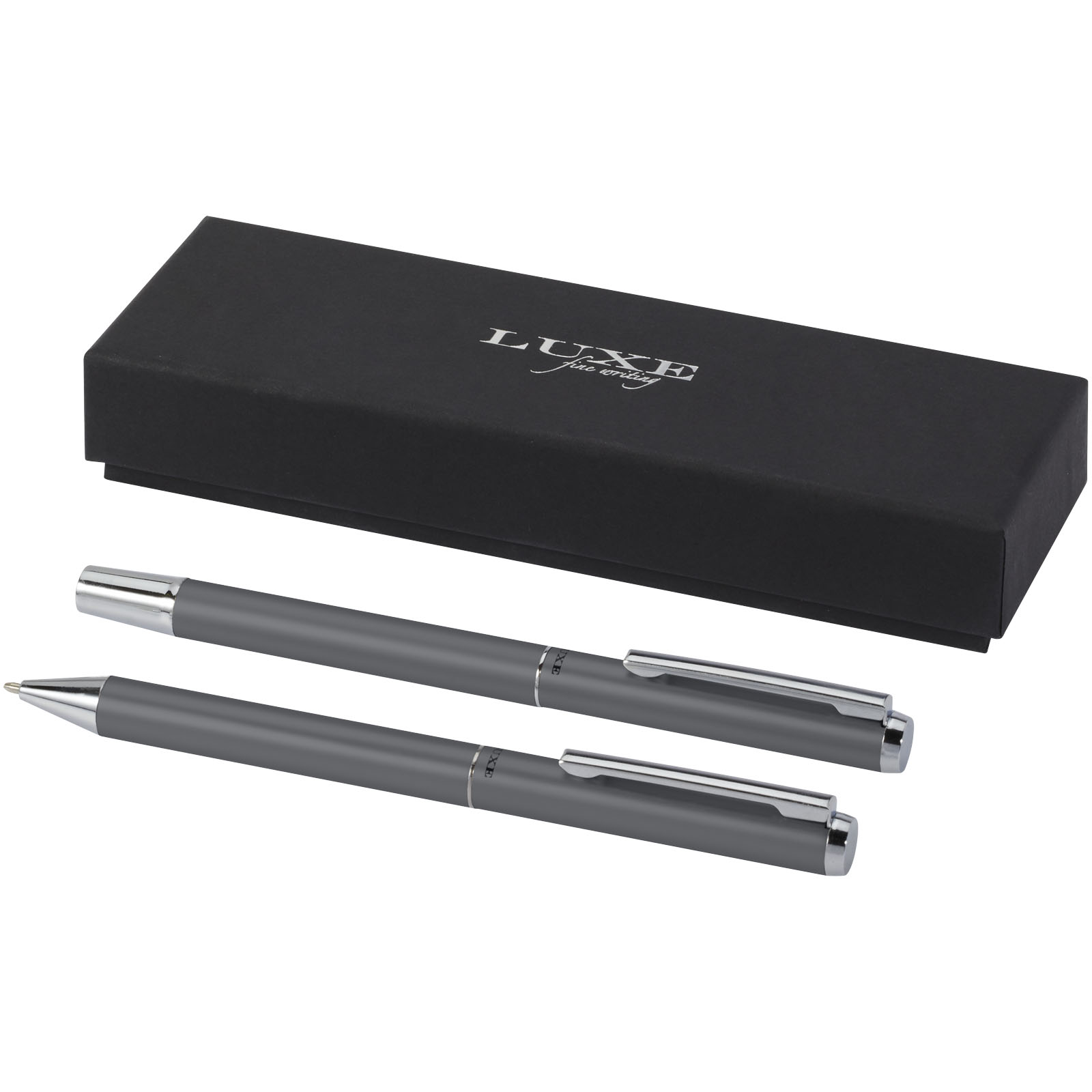 Luxe Ensemble-cadeau stylo bille et stylo roller Lucetto en aluminium recyclé (encre noire)