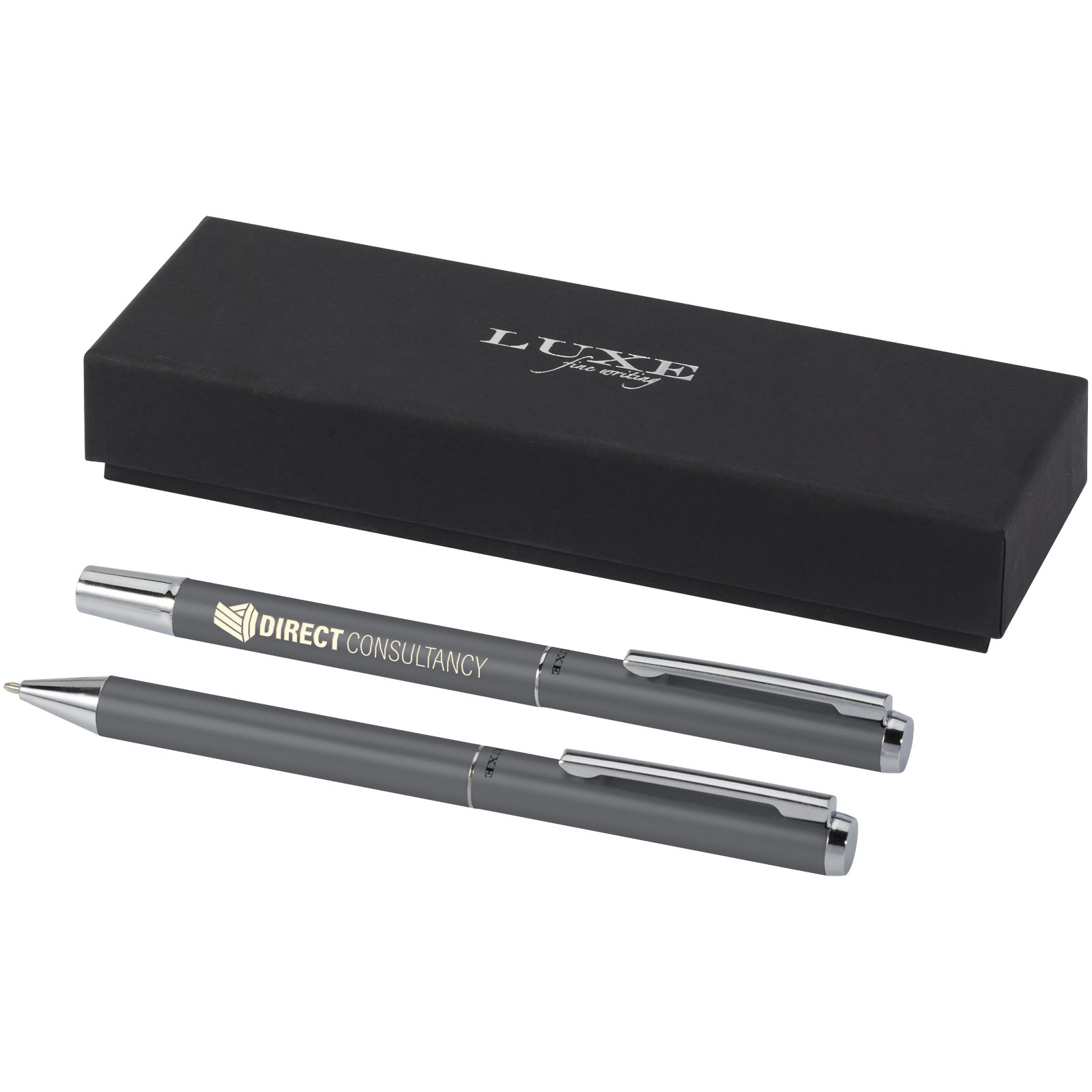 Luxe Ensemble-cadeau stylo bille et stylo roller Lucetto en aluminium recyclé (encre noire)