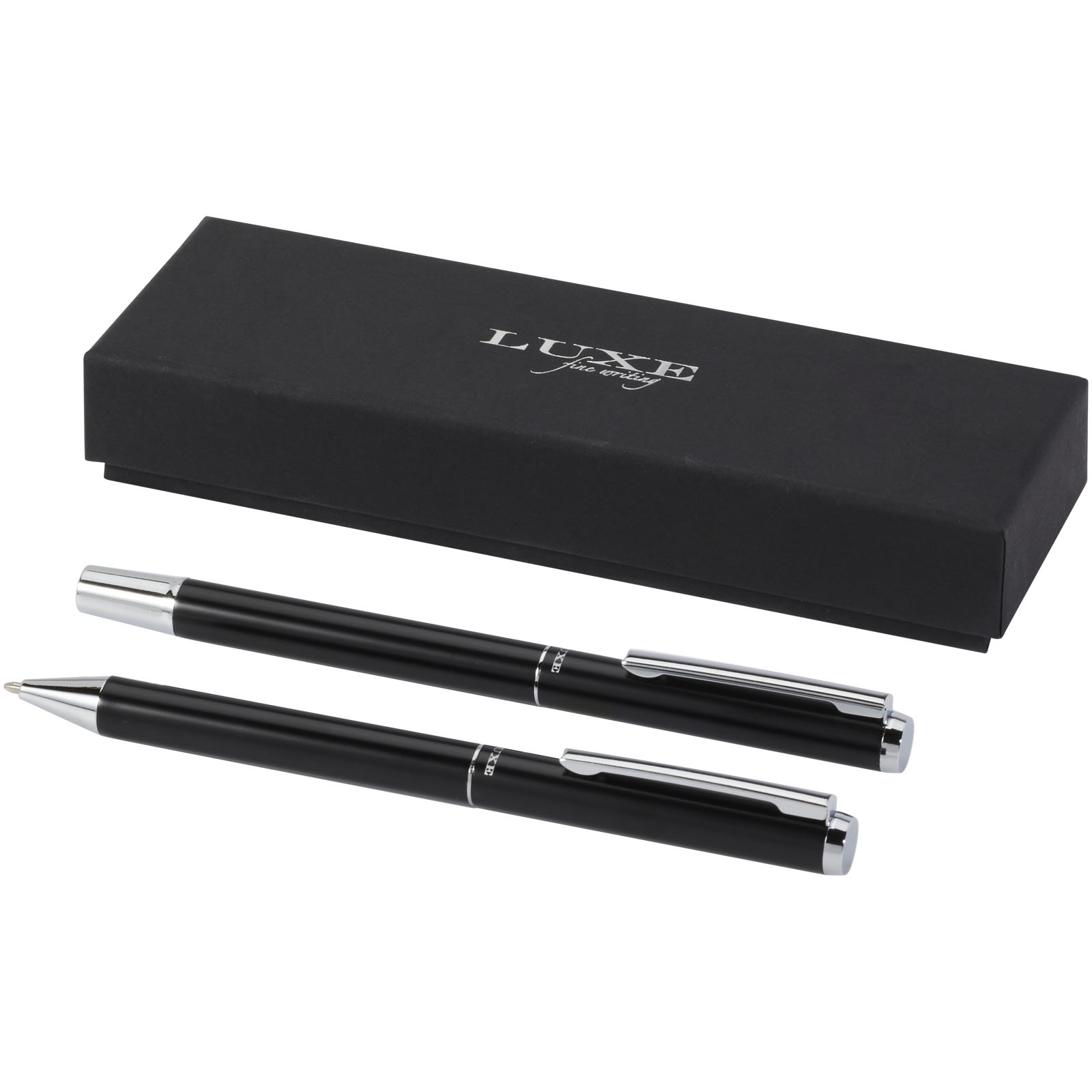 Luxe Ensemble-cadeau stylo bille et stylo roller Lucetto en aluminium recyclé (encre noire)